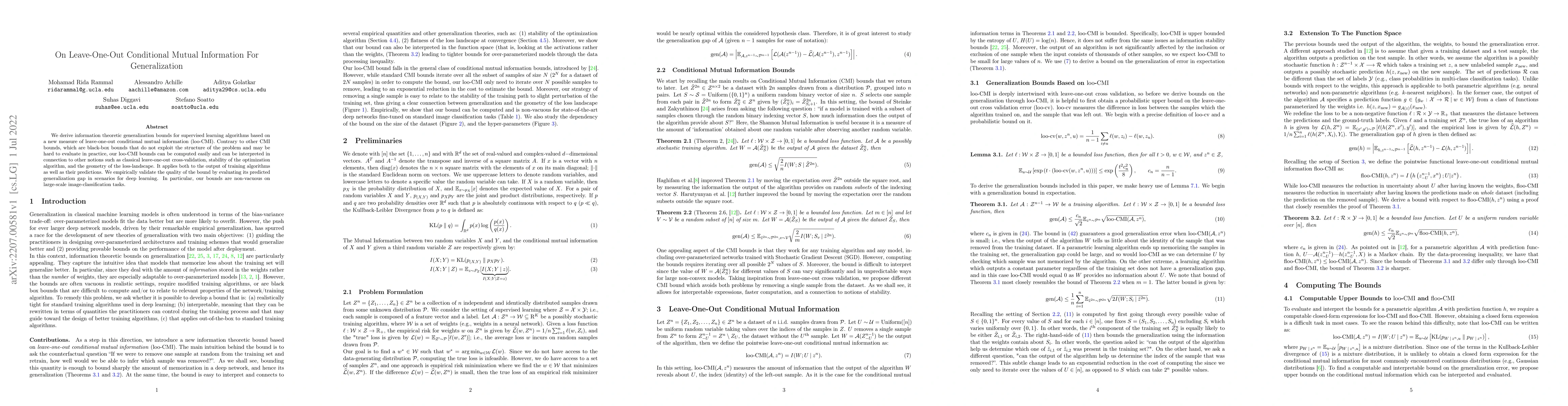 Thumbnail for On Leave-One-Out Conditional Mutual Information For Generalization