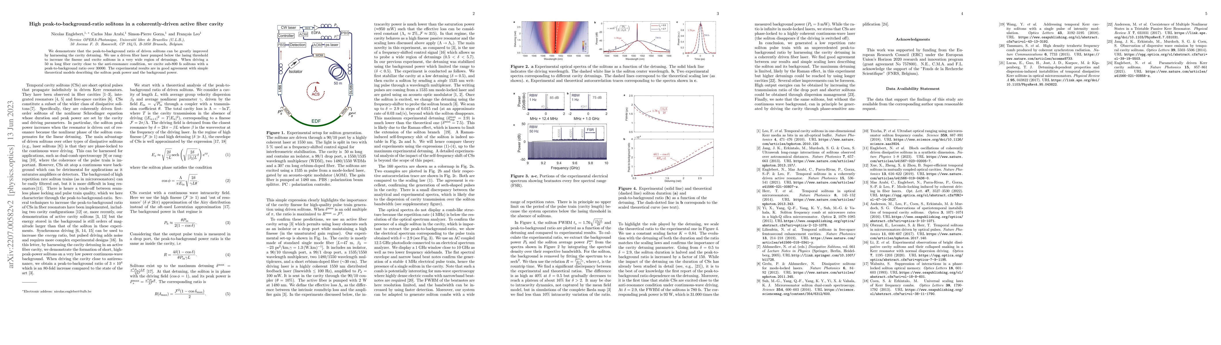 Thumbnail for High peak-to-background-ratio solitons in a coherently-driven active
  fiber cavity