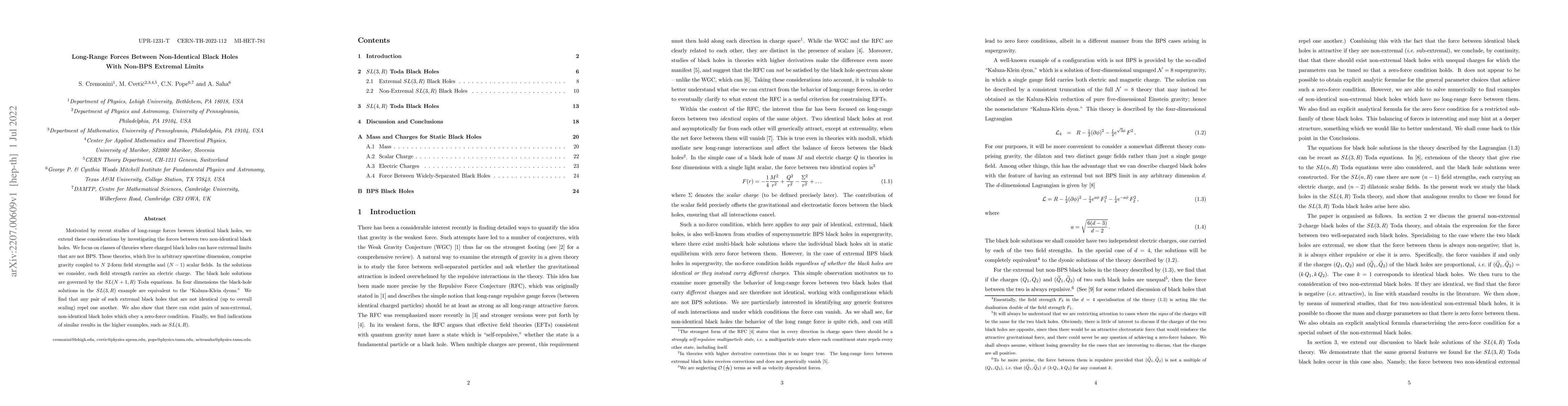 Thumbnail for Long-Range Forces Between Non-Identical Black Holes With Non-BPS
  Extremal Limits