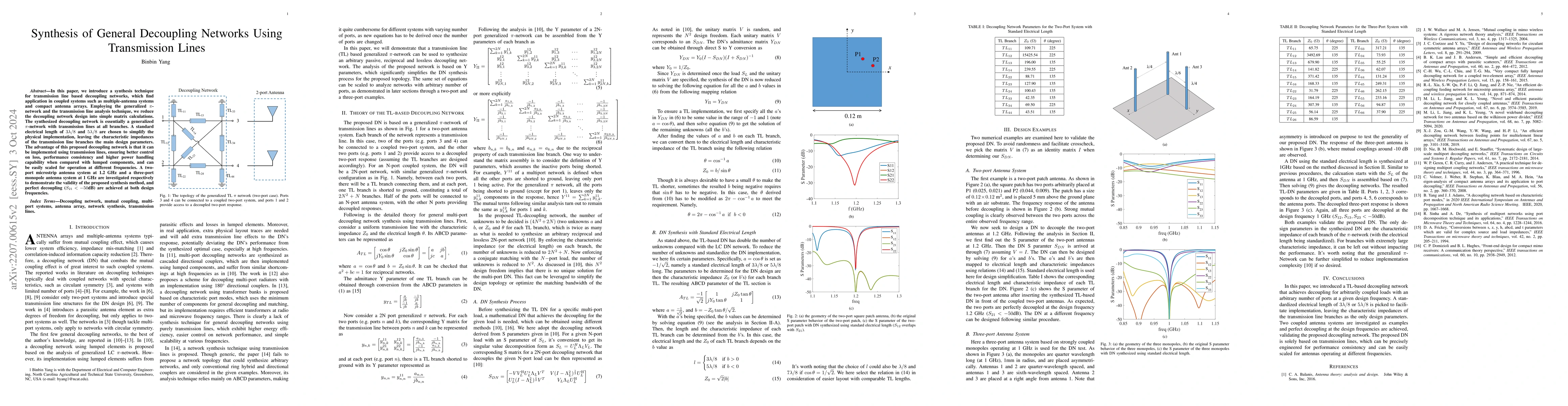 Thumbnail for Synthesis of General Decoupling Networks Using Transmission Lines