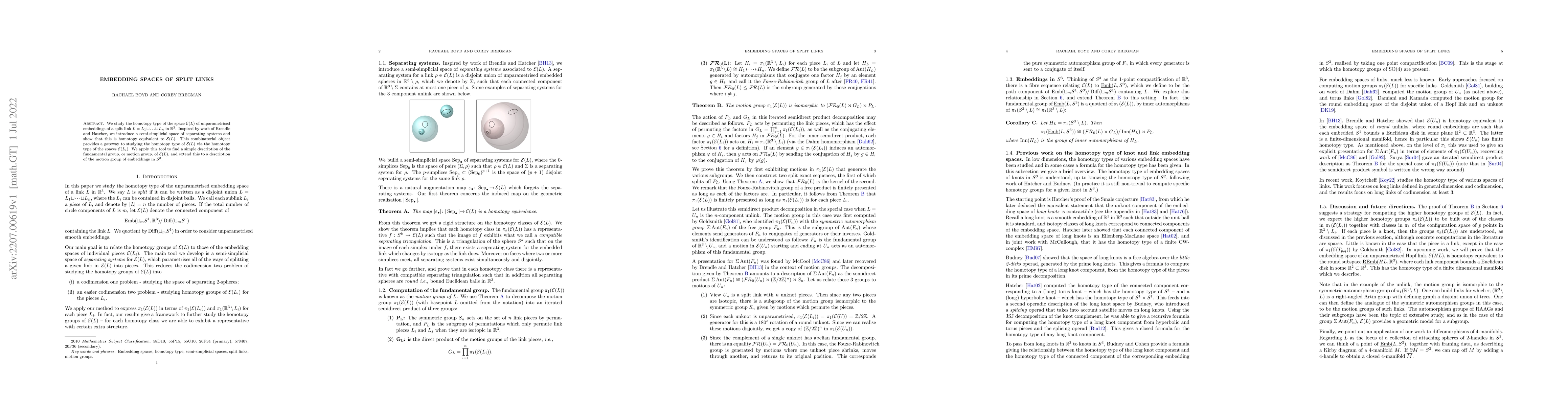 Thumbnail for Embedding spaces of split links