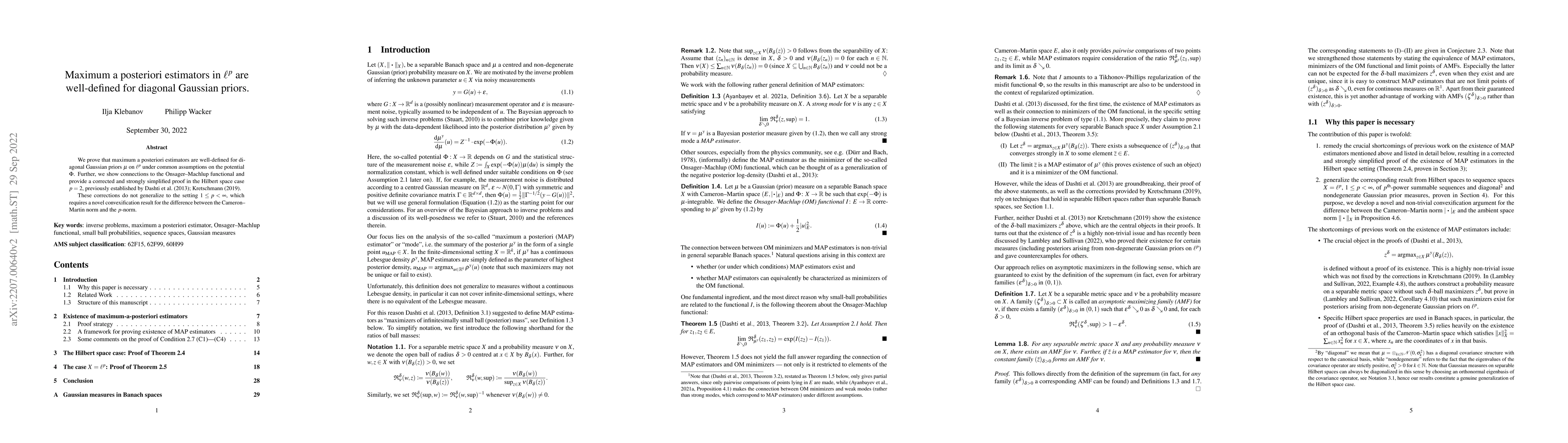 Thumbnail for Maximum a posteriori estimators in $\ell^p$ are well-defined for
  diagonal Gaussian priors