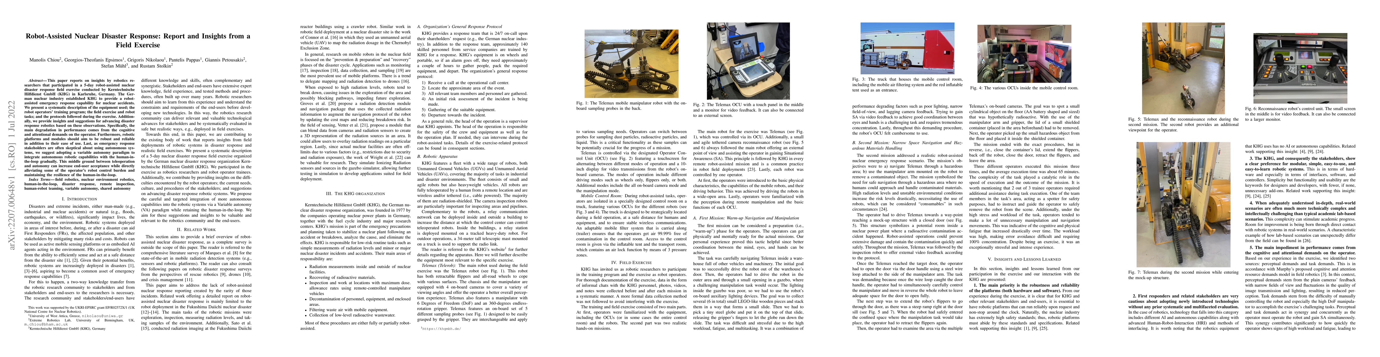 Thumbnail for Robot-Assisted Nuclear Disaster Response: Report and Insights from a
  Field Exercise