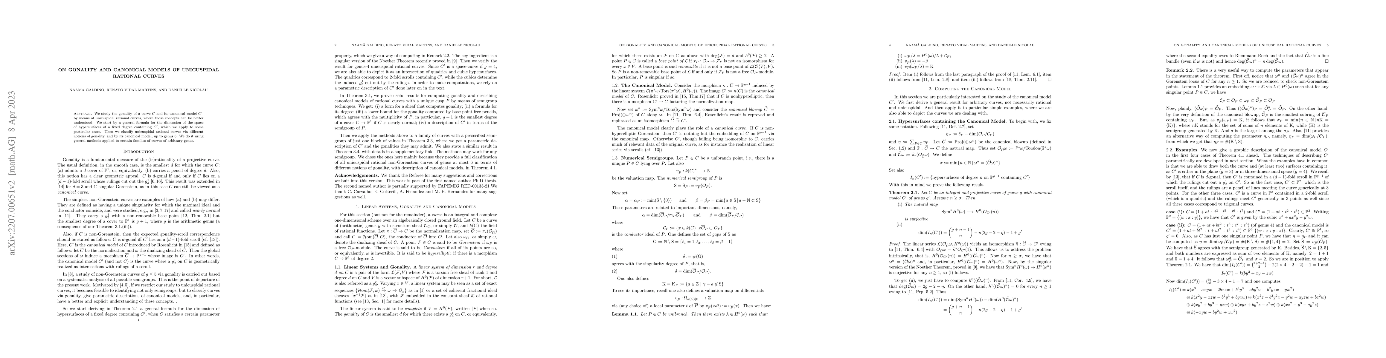 Thumbnail for On Gonality and Canonical Models of Unicuspidal Rational Curves