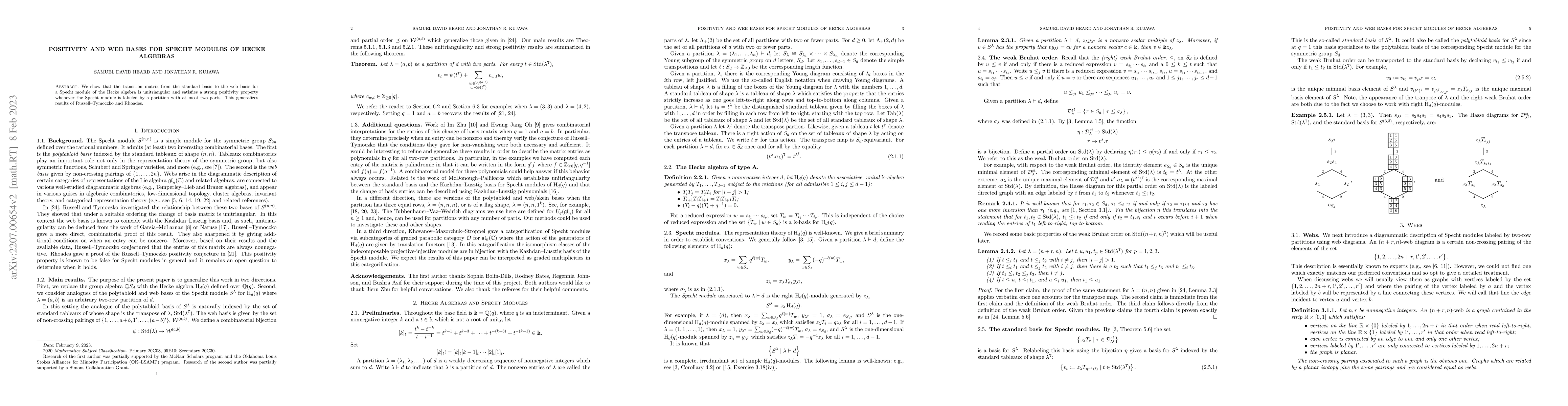 Thumbnail for Positivity and Web Bases for Specht Modules of Hecke Algebras
