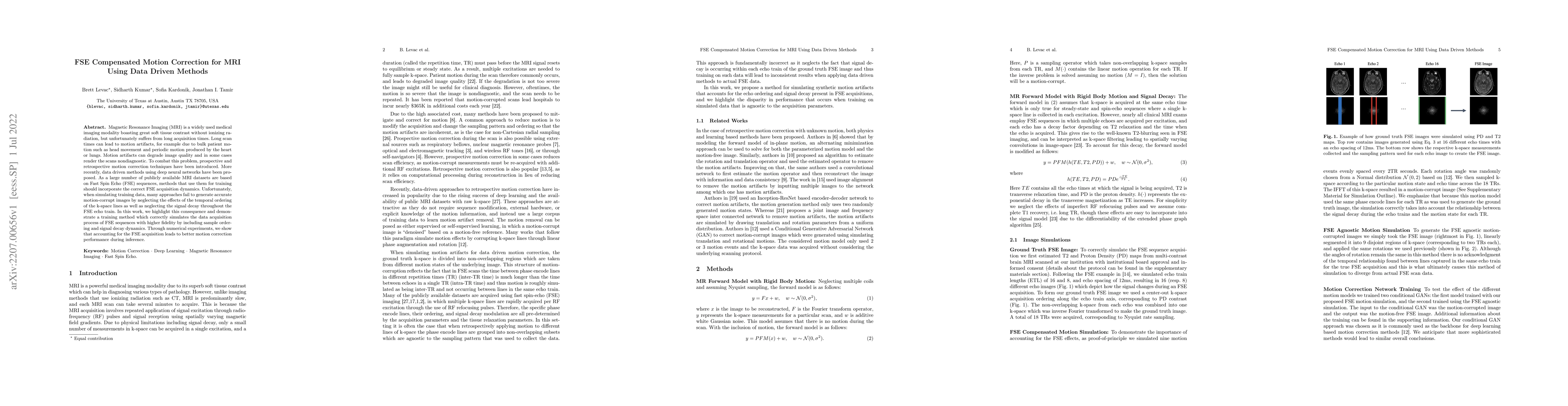 Thumbnail for FSE Compensated Motion Correction for MRI Using Data Driven Methods