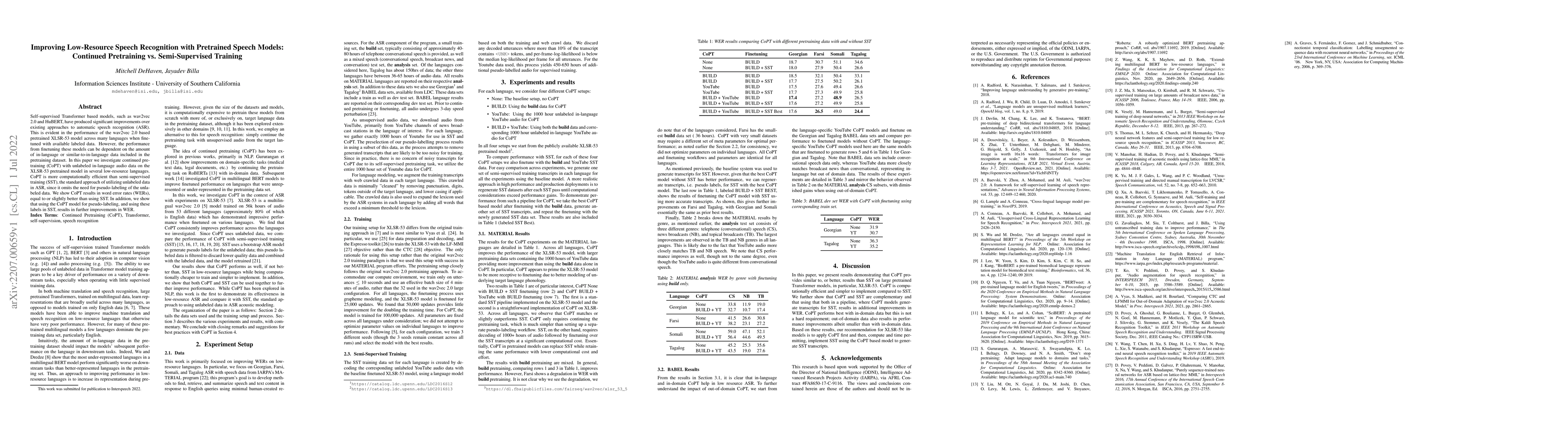 Thumbnail for Improving Low-Resource Speech Recognition with Pretrained Speech Models:
  Continued Pretraining vs. Semi-Supervised Training