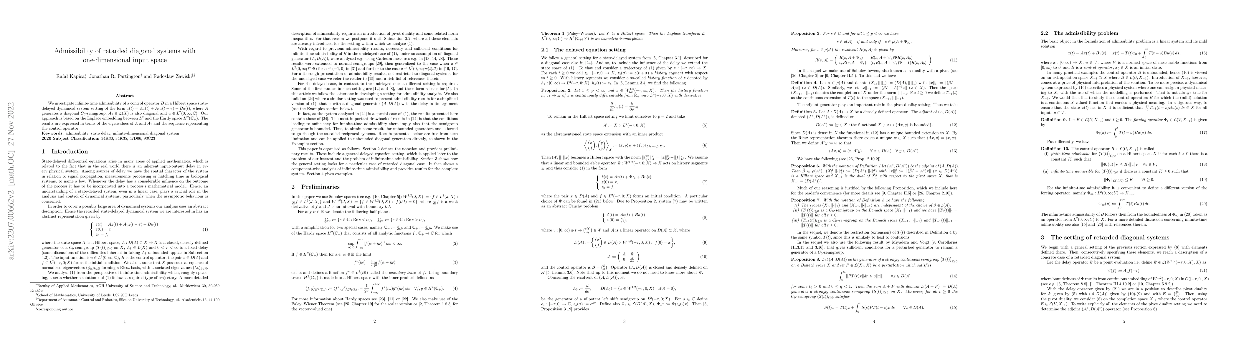 Thumbnail for Admissibility of retarded diagonal systems with one-dimensional input
  space