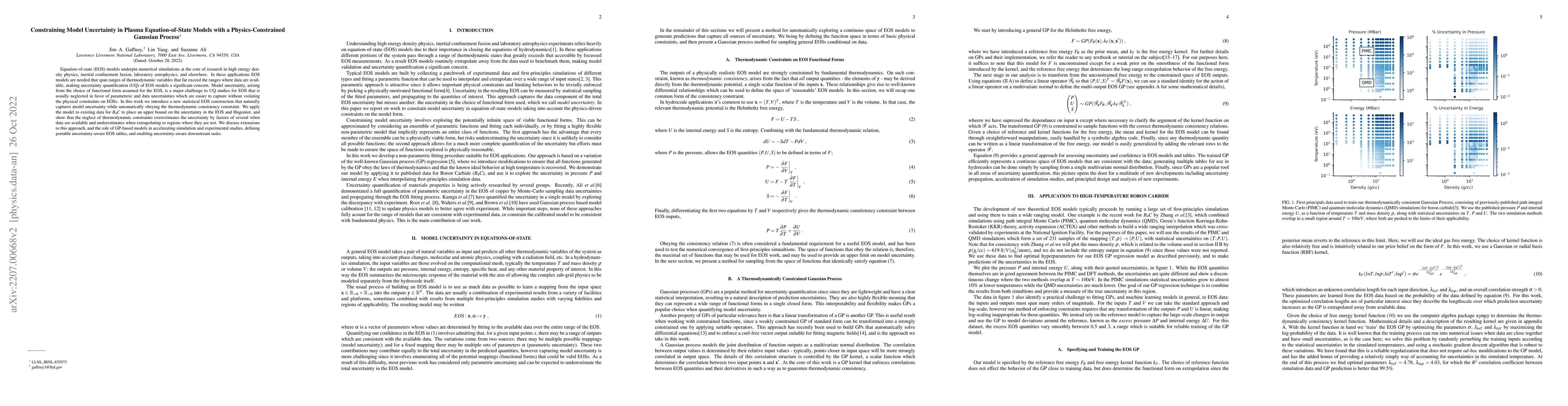 Thumbnail for Constraining Model Uncertainty in Plasma Equation-of-State Models with a
  Physics-Constrained Gaussian Process