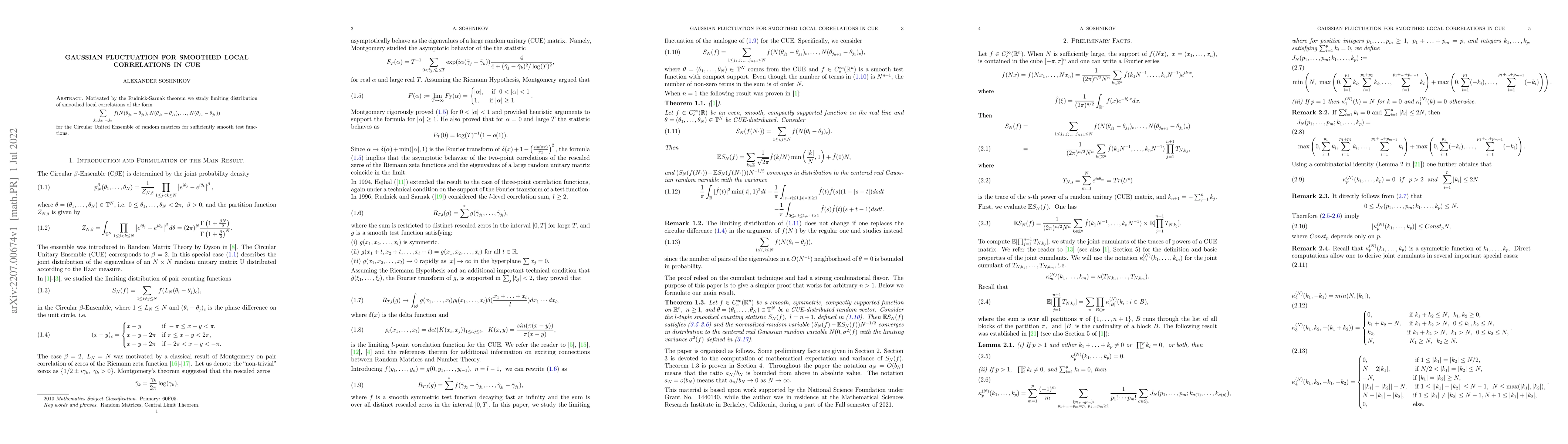 Thumbnail for Gaussian Fluctuation for Smoothed Local Correlations in CUE