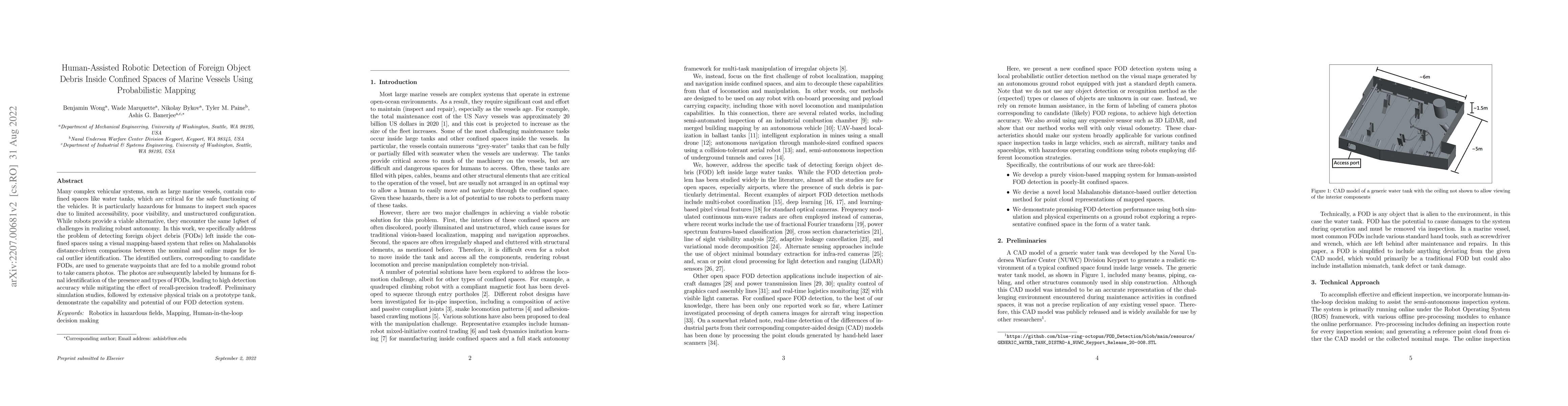 Thumbnail for Human-Assisted Robotic Detection of Foreign Object Debris Inside
  Confined Spaces of Marine Vessels Using Probabilistic Mapping