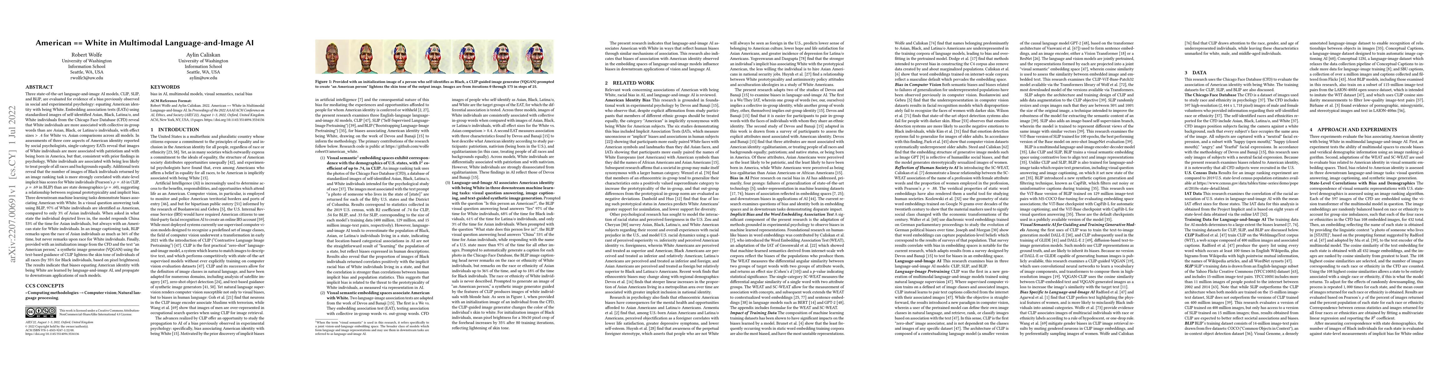 Thumbnail for American == White in Multimodal Language-and-Image AI