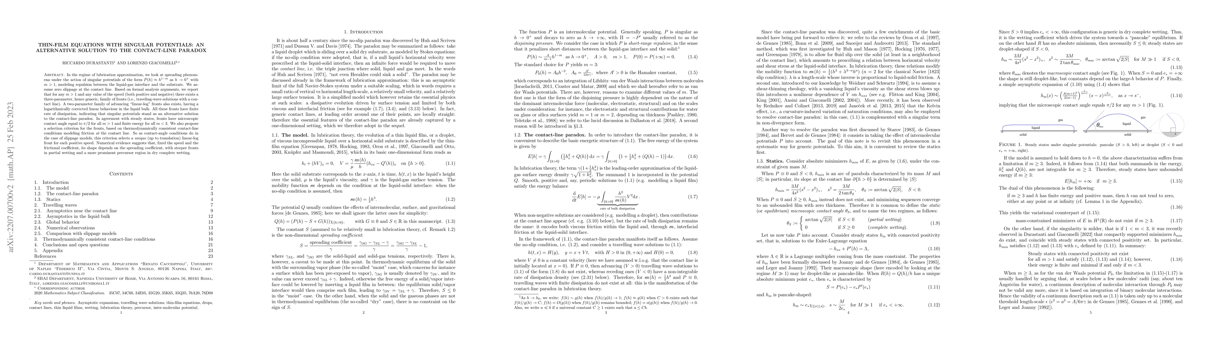 Thumbnail for Thin-film equations with singular potentials: an alternative solution to
  the contact-line paradox