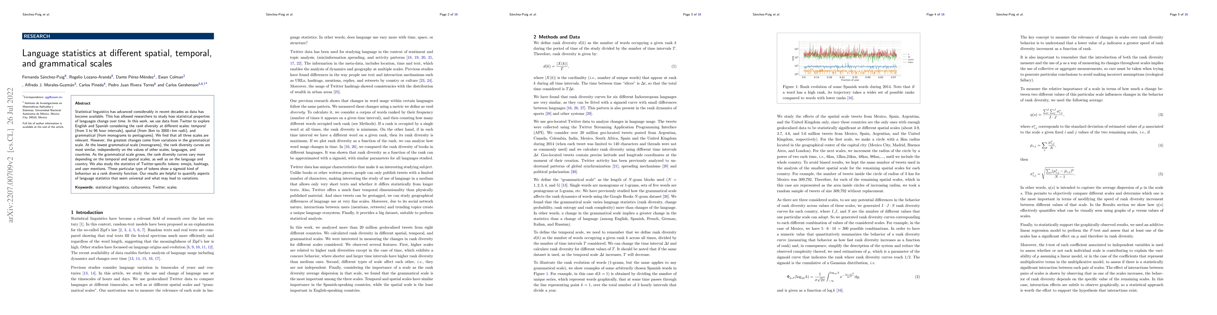 Thumbnail for Language statistics at different spatial, temporal, and grammatical
  scales