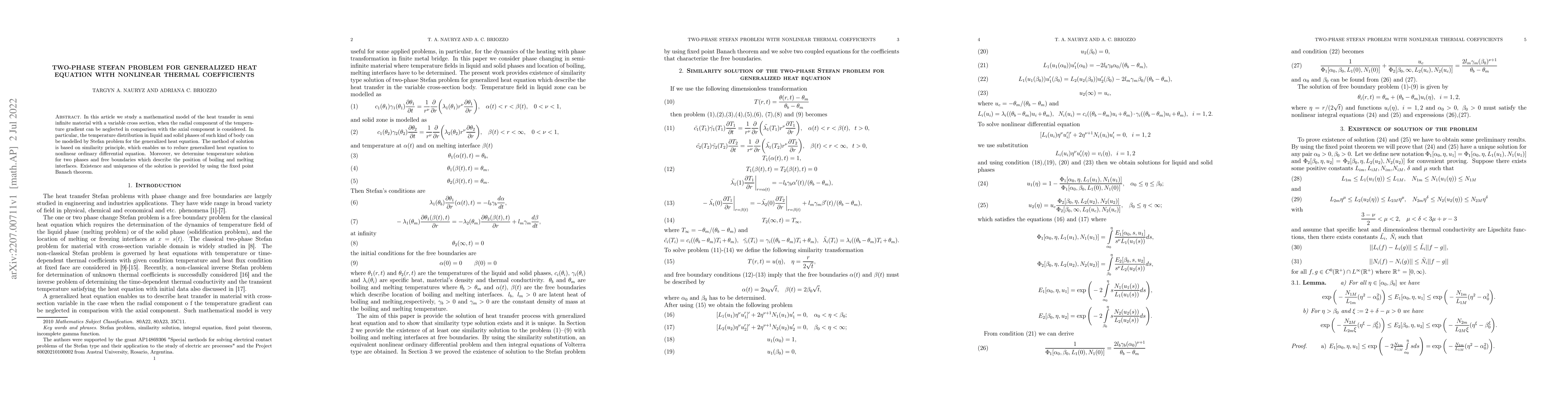 Thumbnail for Two-phase Stefan problem for generalized heat equation with nonlinear
  thermal coefficients