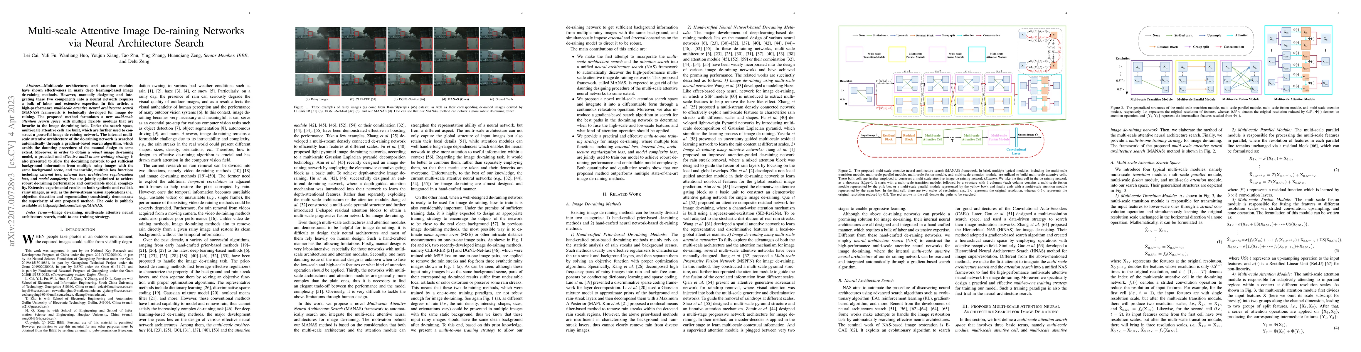 Thumbnail for Multi-scale Attentive Image De-raining Networks via Neural Architecture
  Search