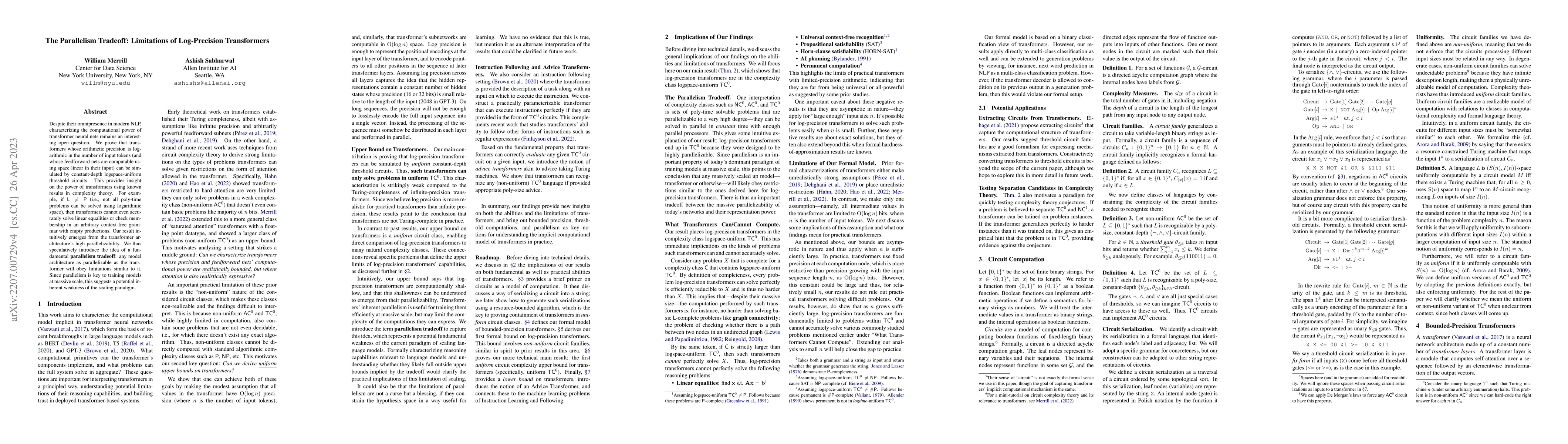 Thumbnail for The Parallelism Tradeoff: Limitations of Log-Precision Transformers