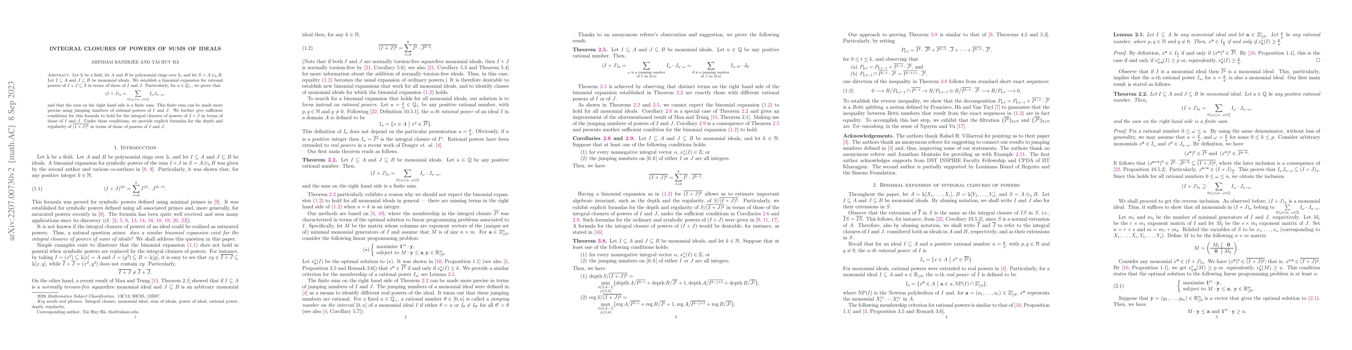 Thumbnail for Integral closures of powers of sums of ideals