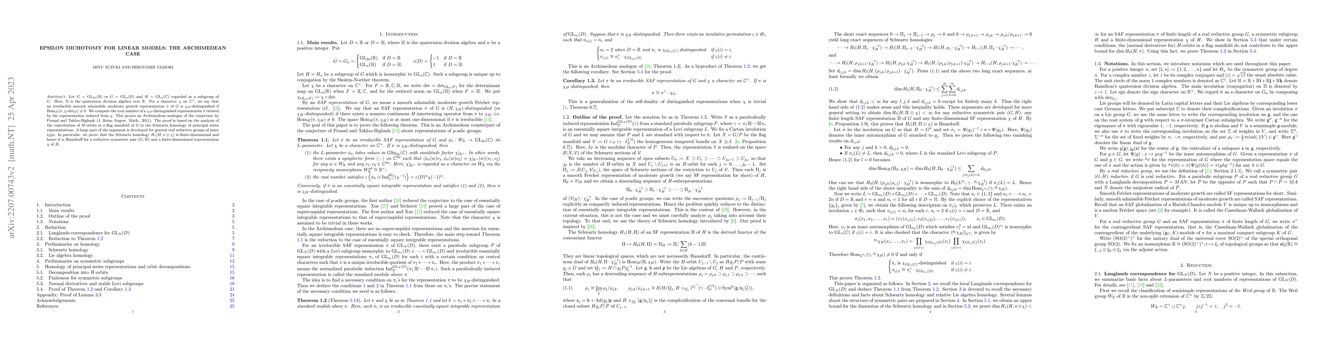 Thumbnail for Epsilon dichotomy for linear models: the Archimedean case