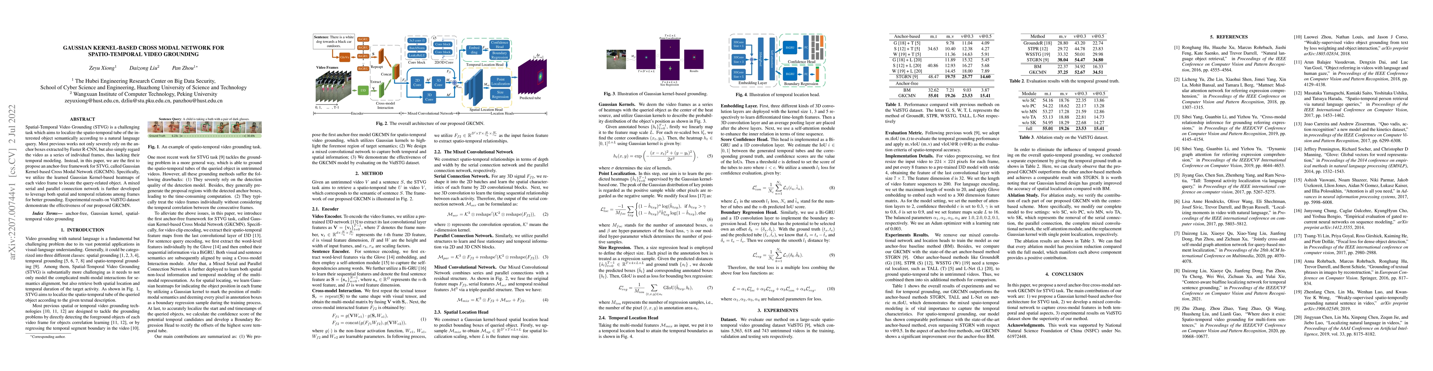 Thumbnail for Gaussian Kernel-based Cross Modal Network for Spatio-Temporal Video
  Grounding