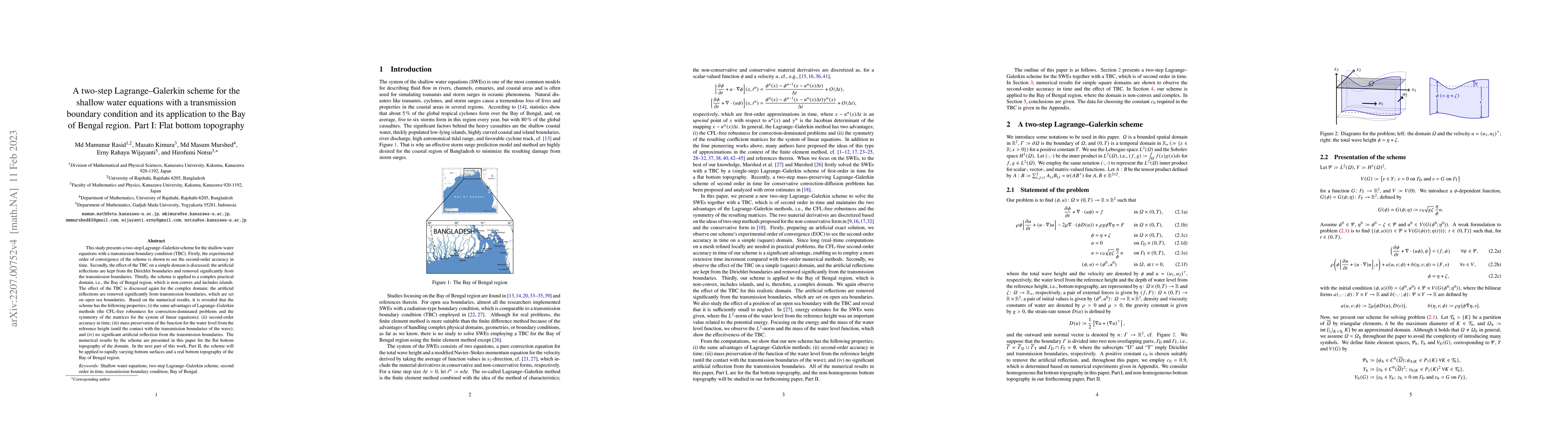 Thumbnail for A two-step Lagrange-Galerkin scheme for the shallow water equations with
  a transmission boundary condition and its application to the Bay of Bengal
  region. Part I: Flat bottom topography