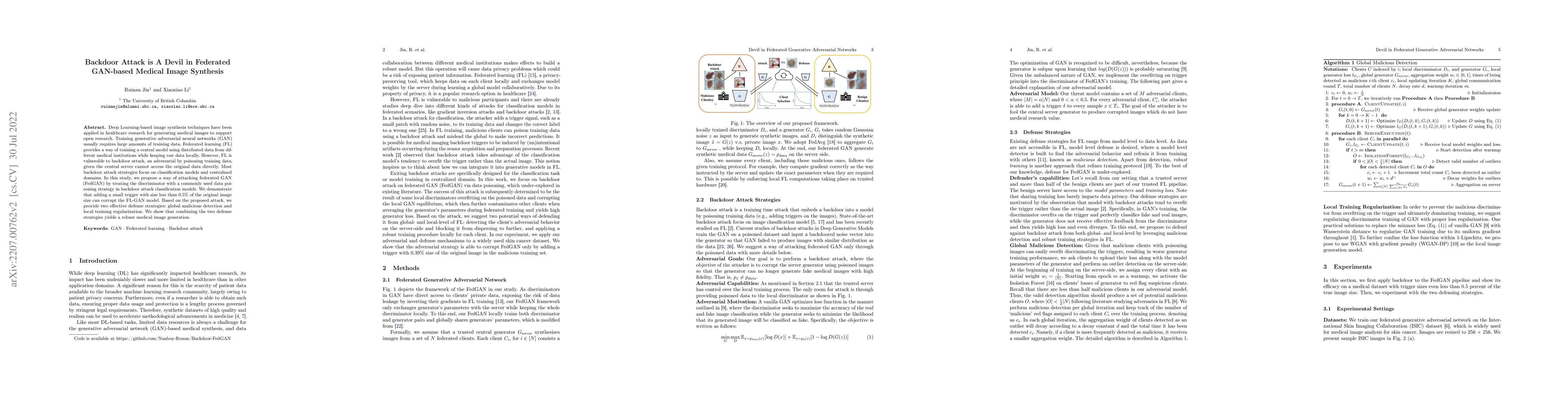 Thumbnail for Backdoor Attack is a Devil in Federated GAN-based Medical Image
  Synthesis