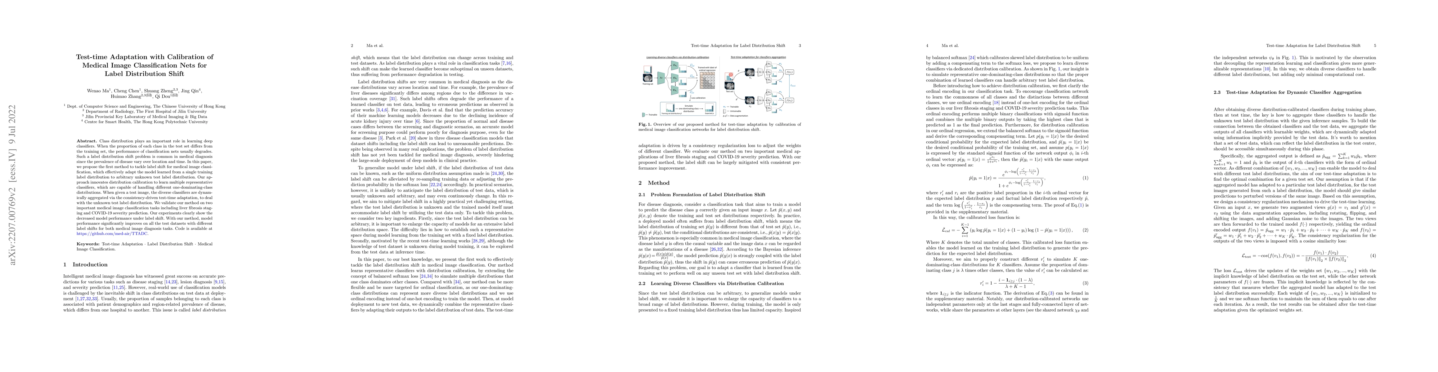 Thumbnail for Test-time Adaptation with Calibration of Medical Image Classification
  Nets for Label Distribution Shift