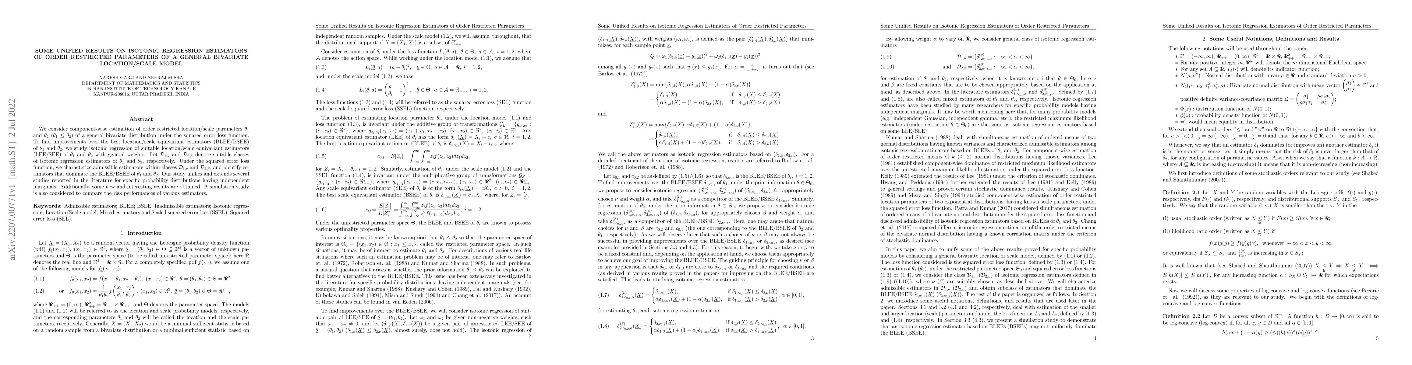 Thumbnail for Some Unified Results on Isotonic Regression Estimators of Order
  Restricted Parameters of a General Bivariate Location/Scale Model