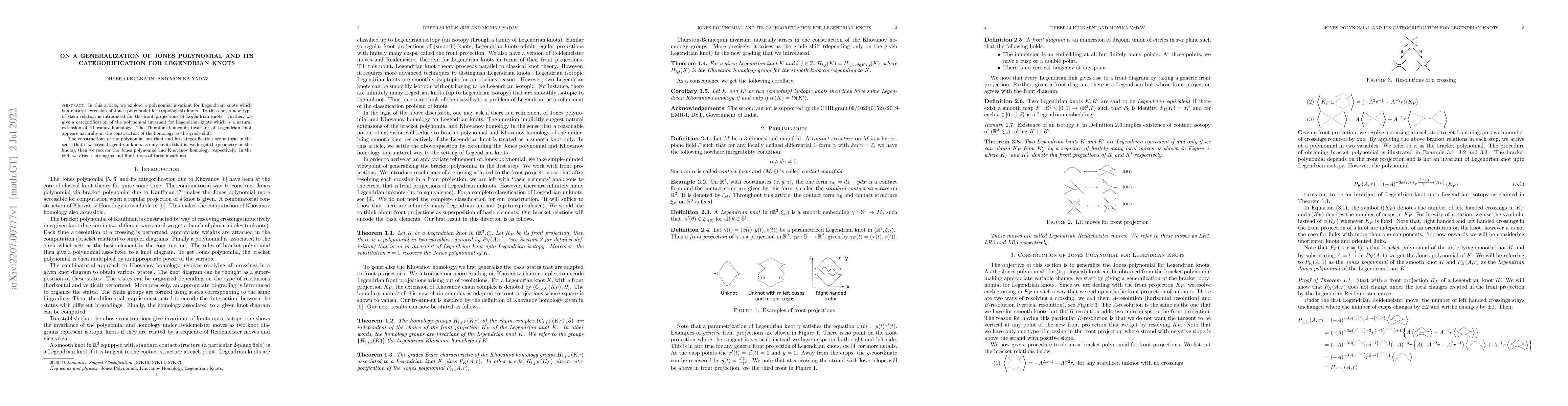 Thumbnail for On a generalization of Jones polynomial and its categorification for
  Legendrian Knots