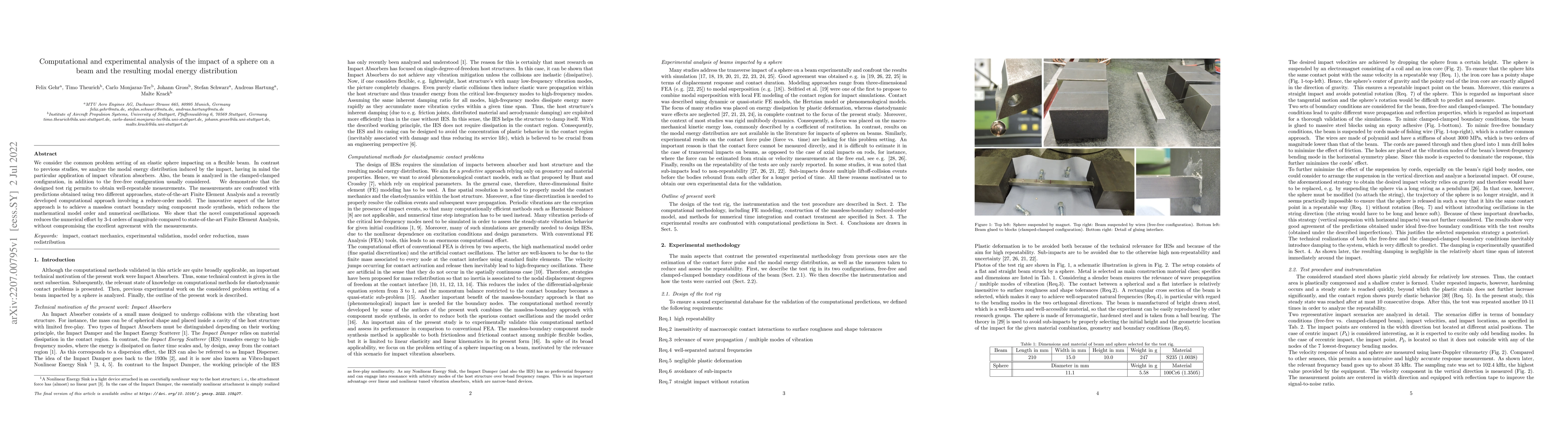 Thumbnail for Computational and experimental analysis of the impact of a sphere on a
  beam and the resulting modal energy distribution