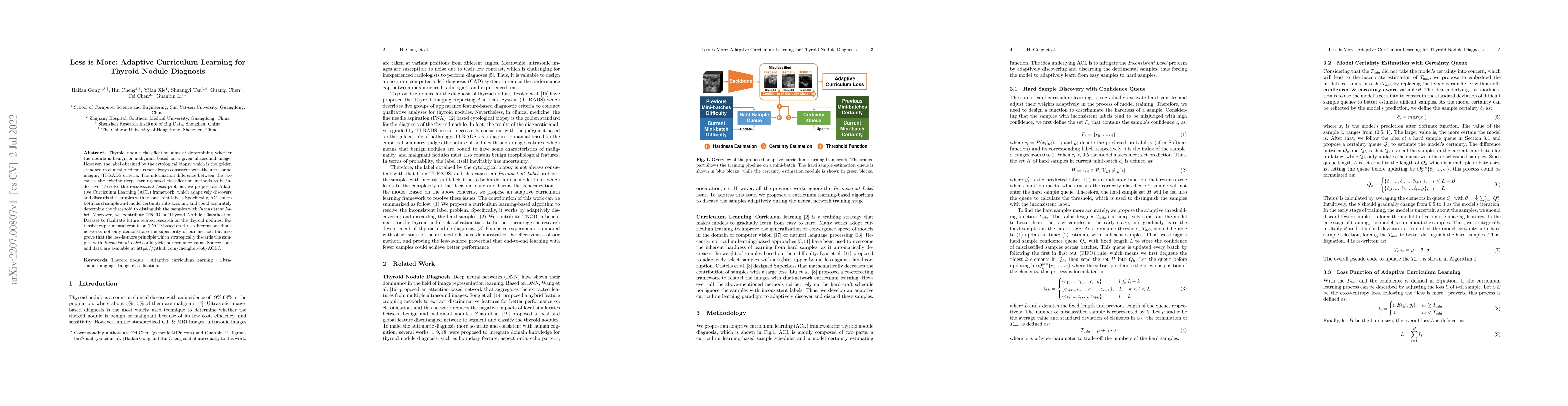 Thumbnail for Less is More: Adaptive Curriculum Learning for Thyroid Nodule Diagnosis