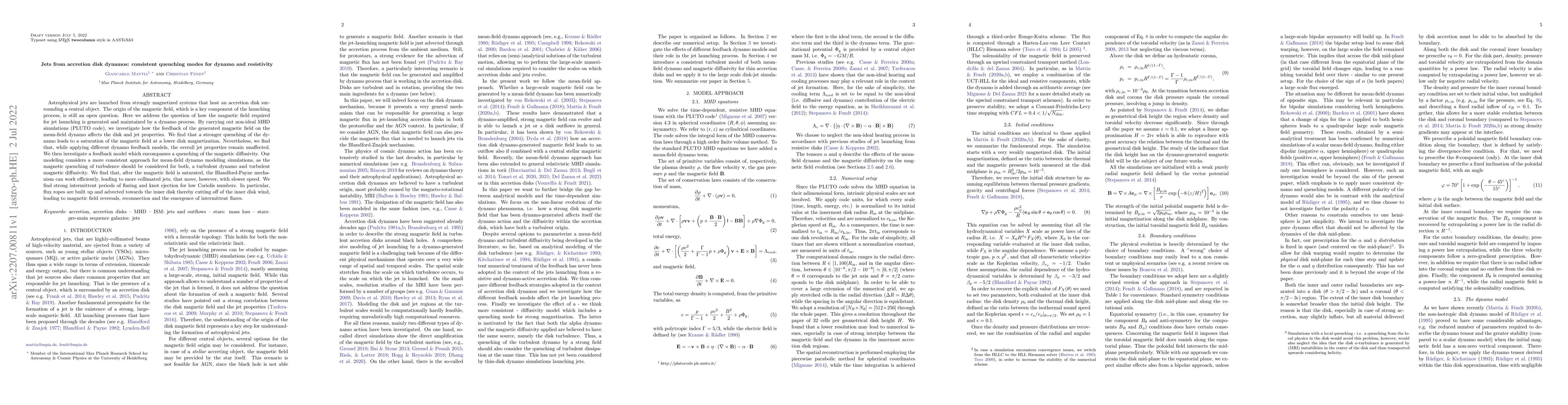 Thumbnail for Jets from accretion disk dynamos: consistent quenching modes for dynamo
  and resistivity