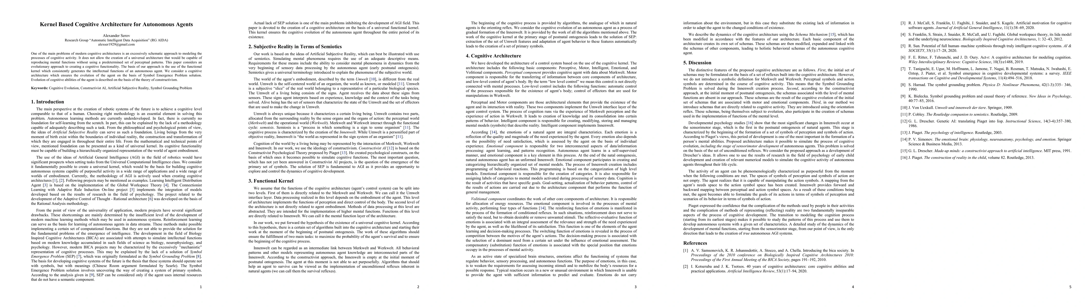 Thumbnail for Kernel Based Cognitive Architecture for Autonomous Agents