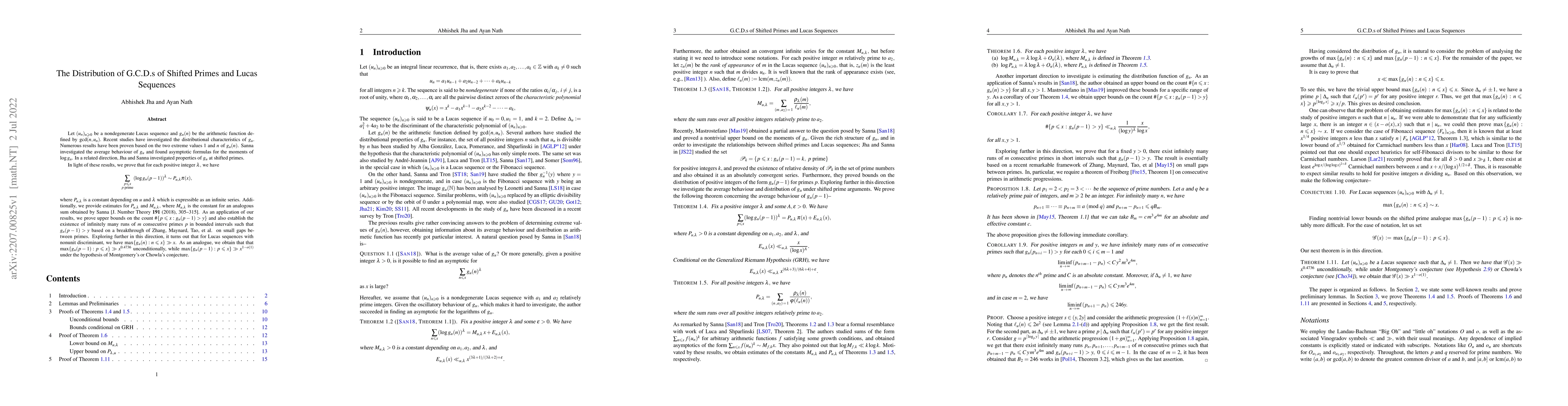 Thumbnail for The Distribution of G.C.D.s of Shifted Primes and Lucas Sequences