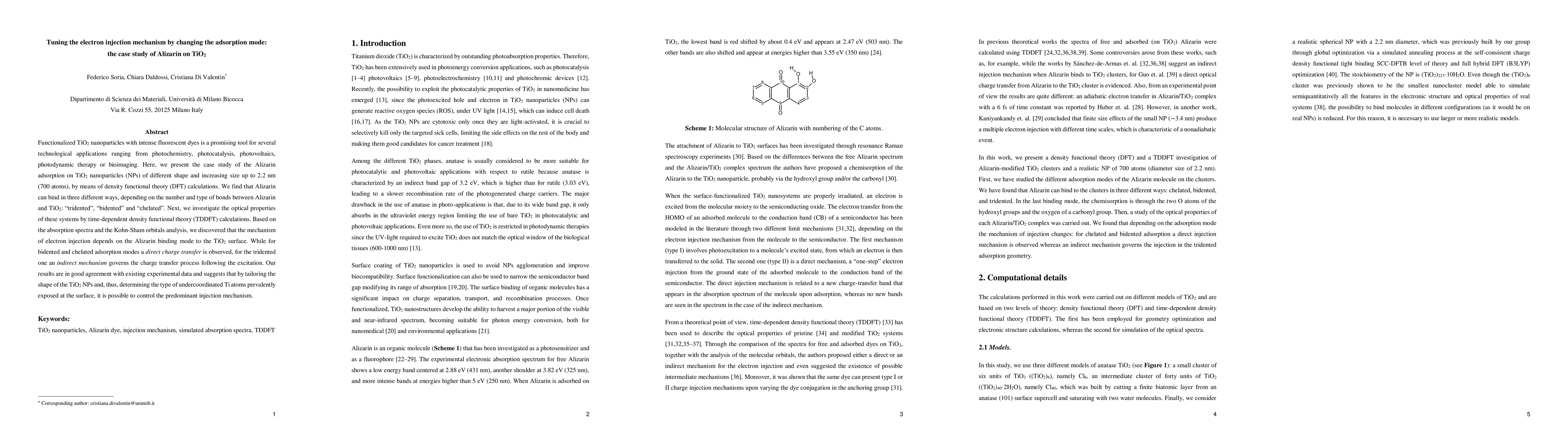 Thumbnail for Tuning the electron injection mechanism by changing the adsorption
  mode:the case study of Alizarin on TiO2