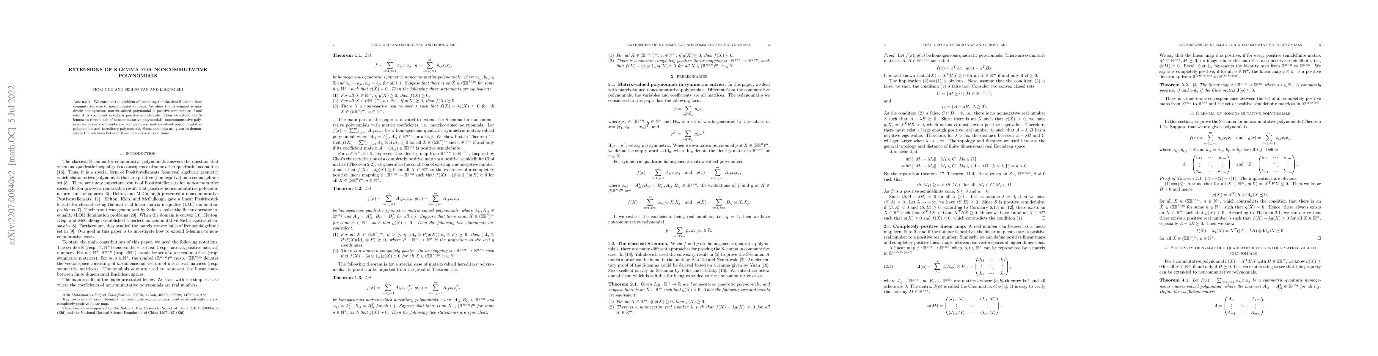 Thumbnail for Extensions of S-Lemma for Noncommutative Polynomials
