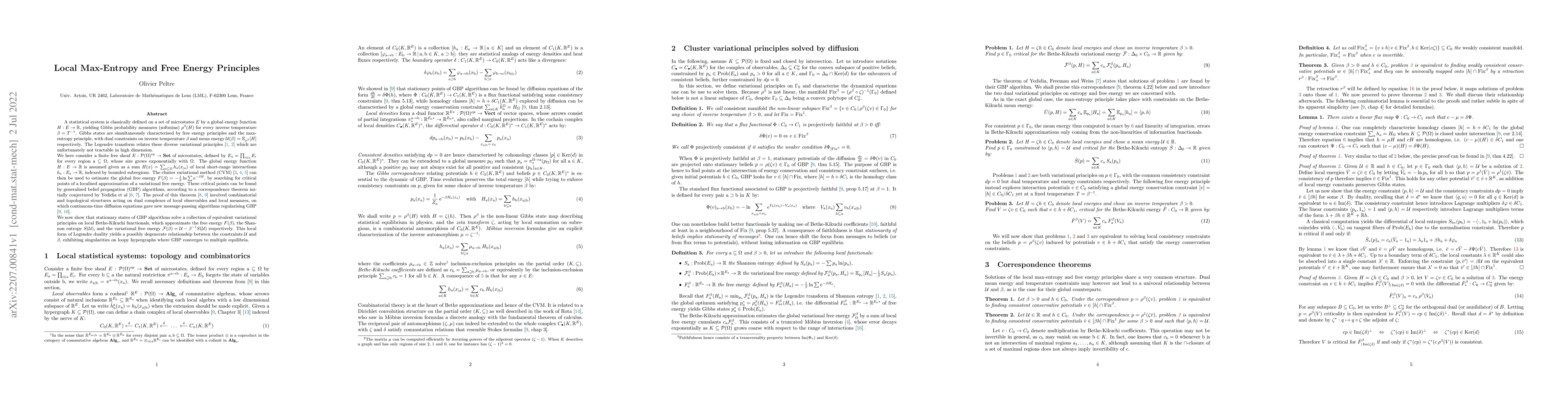Thumbnail for Local Max-Entropy and Free Energy Principles Solved by Belief
  Propagation