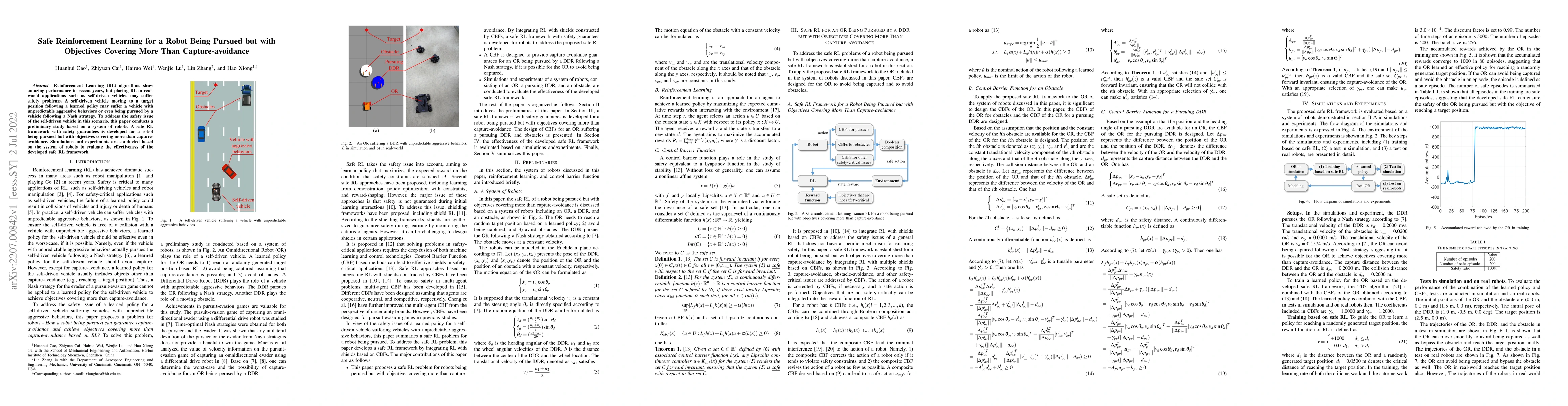 Thumbnail for Safe Reinforcement Learning for a Robot Being Pursued but with
  Objectives Covering More Than Capture-avoidance