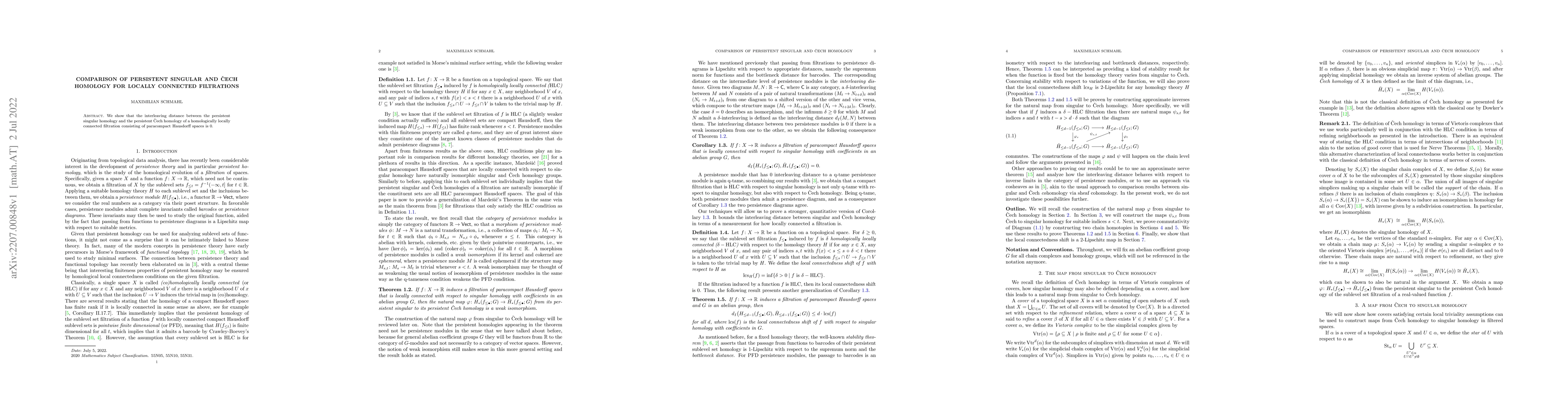 Thumbnail for Comparison of persistent singular and \v{C}ech homology for locally
  connected filtrations