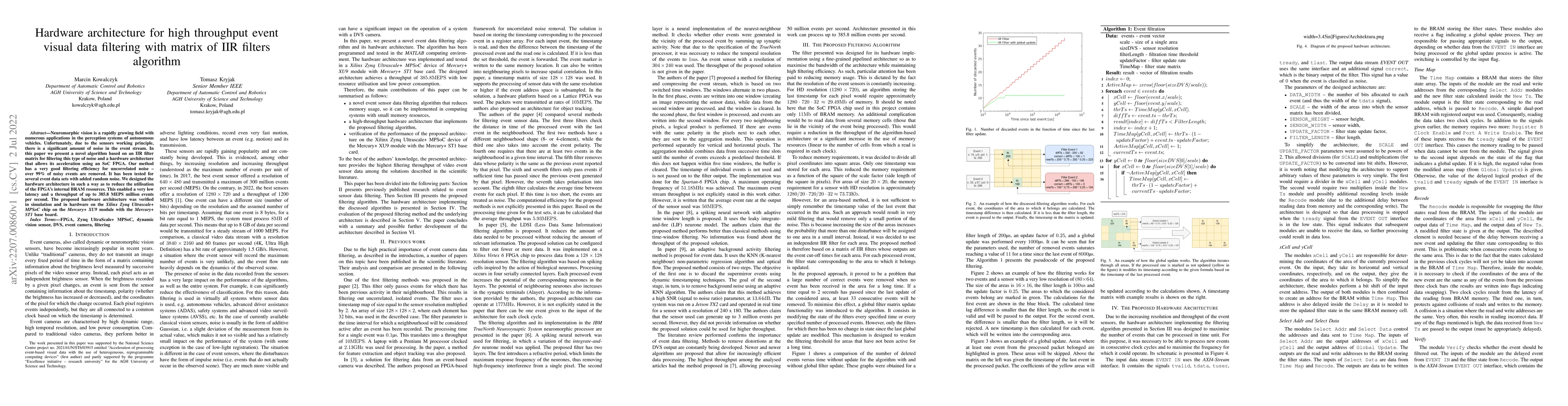 Thumbnail for Hardware architecture for high throughput event visual data filtering
  with matrix of IIR filters algorithm