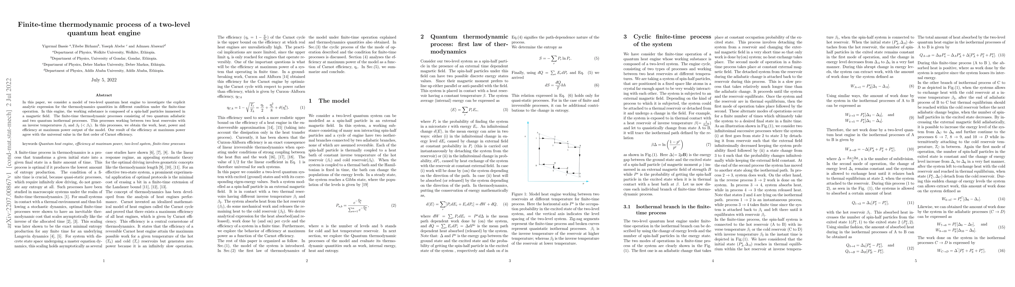 Thumbnail for Finite-time thermodynamic process of a two-level quantum heat engine