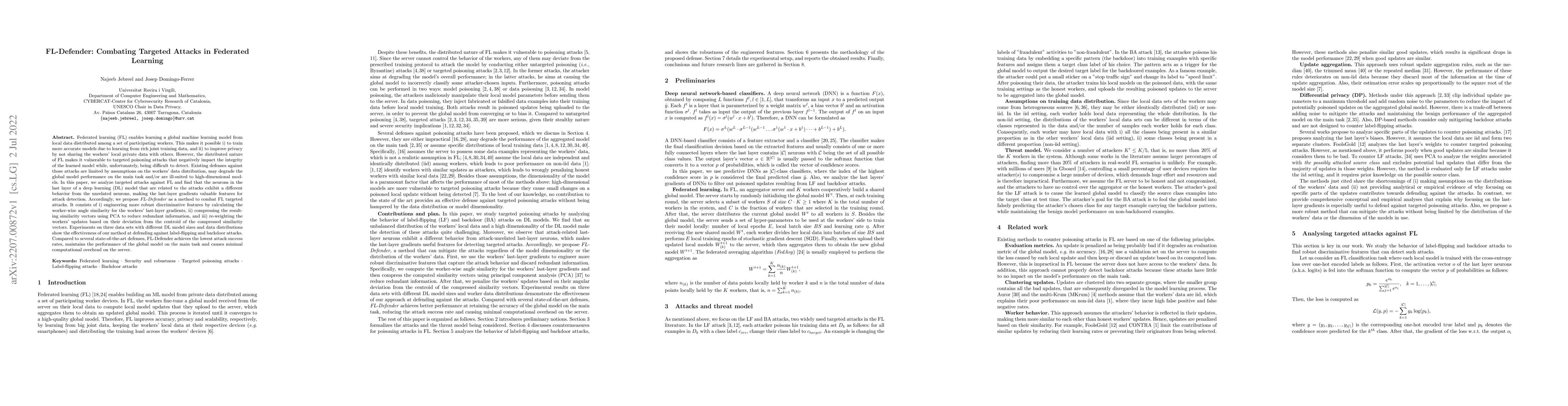 Thumbnail for FL-Defender: Combating Targeted Attacks in Federated Learning