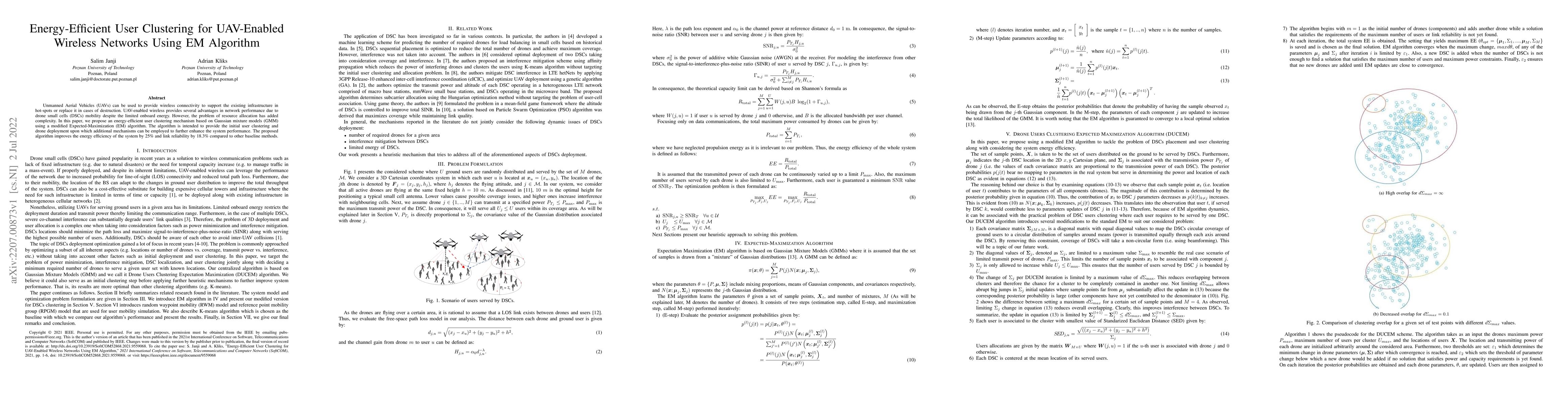 Thumbnail for Energy-efficient User Clustering for UAV-enabled Wireless Networks Using
  EM Algorithm