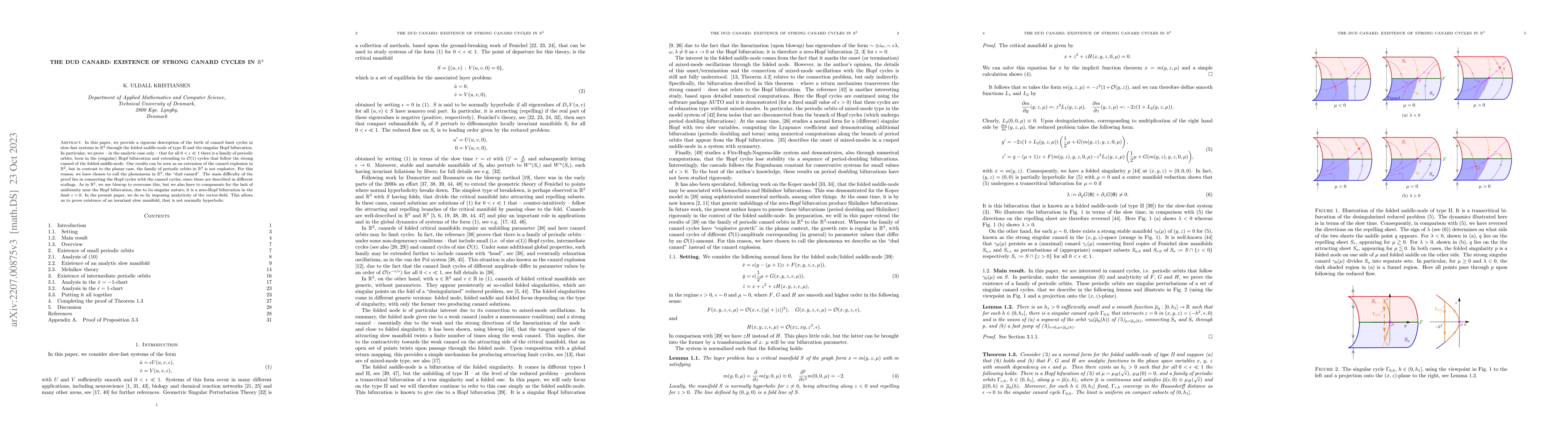 Thumbnail for The dud canard: Existence of strong canard cycles in $\mathbb R^3$