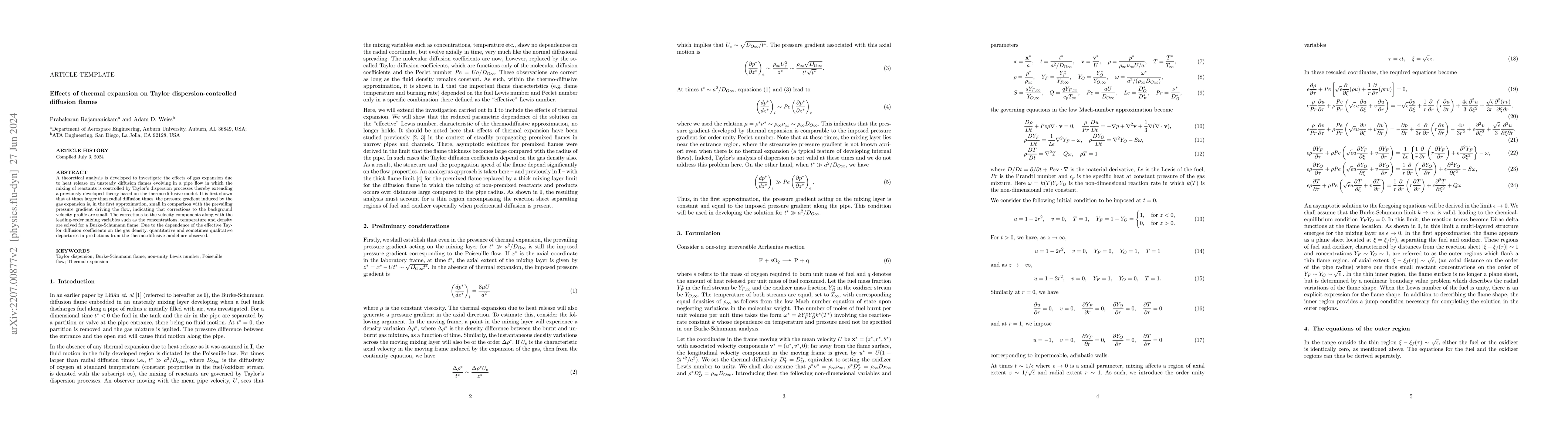 Thumbnail for Effects of thermal expansion on Taylor dispersion-controlled diffusion
  flames