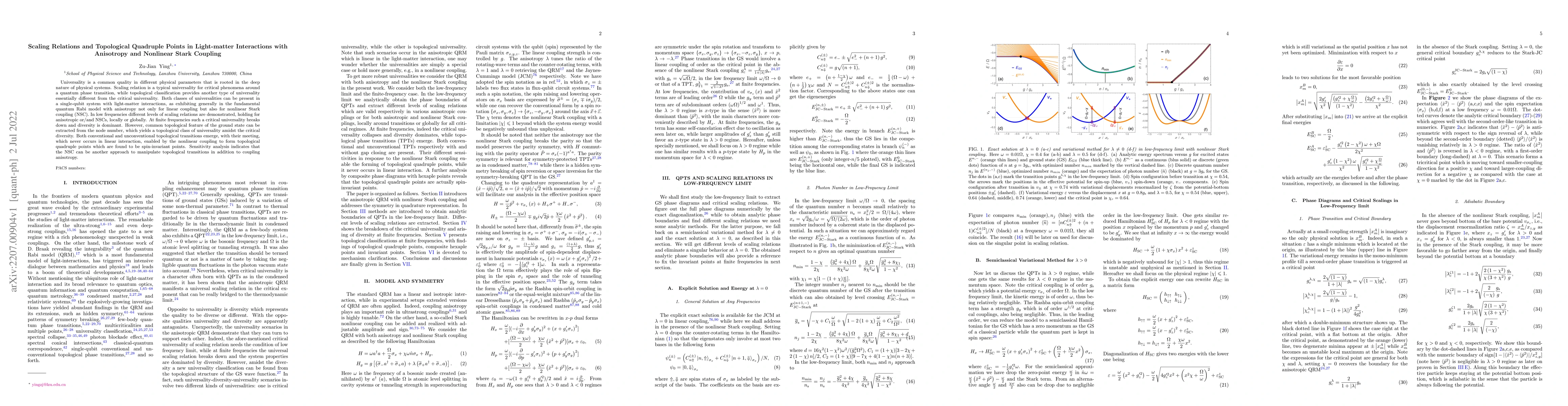 Thumbnail for Scaling Relations and Topological Quadruple Points in Light-matter
  Interactions with Anisotropy and Nonlinear Stark Coupling