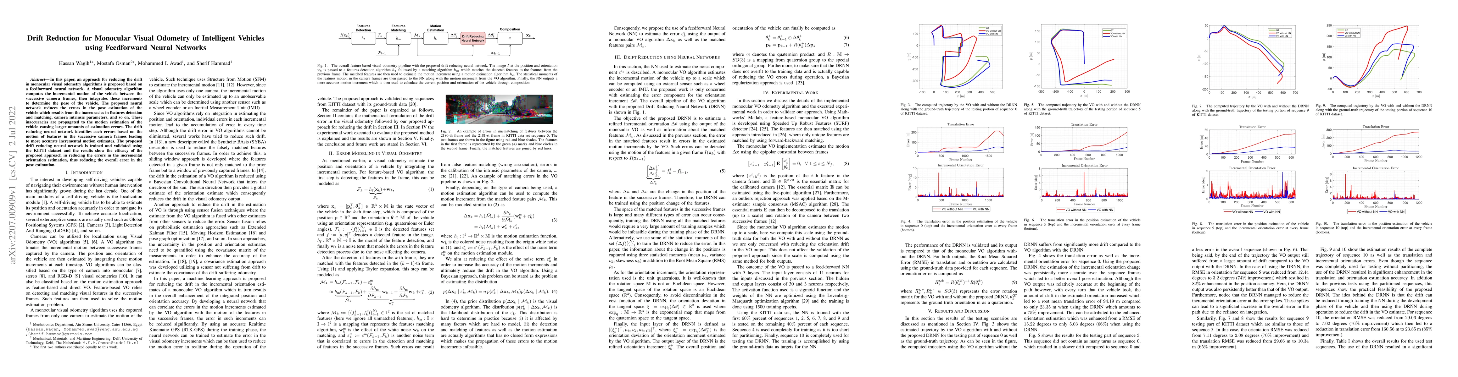 Thumbnail for Drift Reduction for Monocular Visual Odometry of Intelligent Vehicles
  using Feedforward Neural Networks