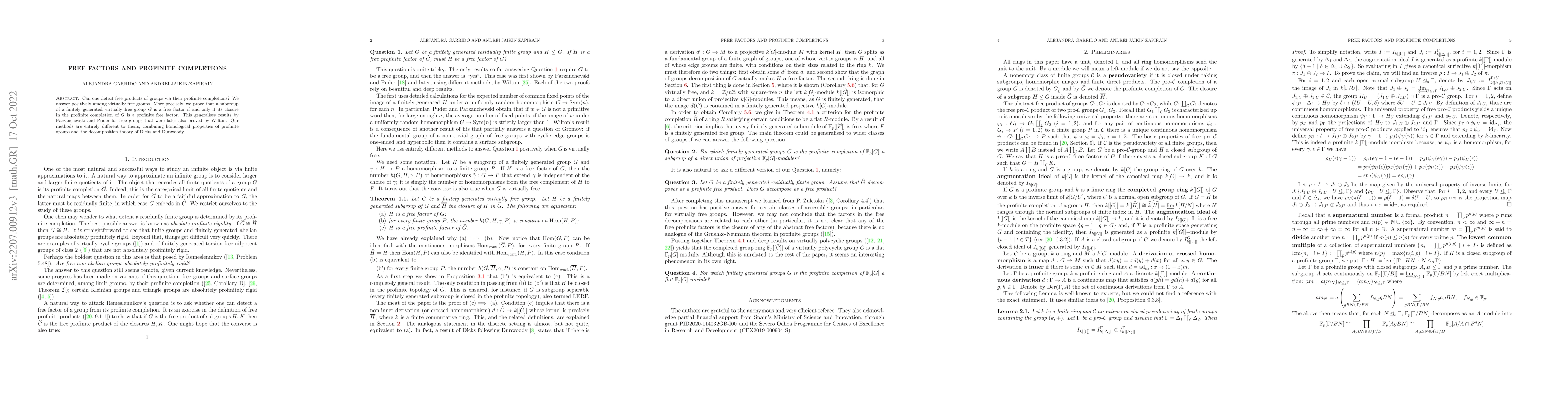 Thumbnail for Free factors and profinite completions