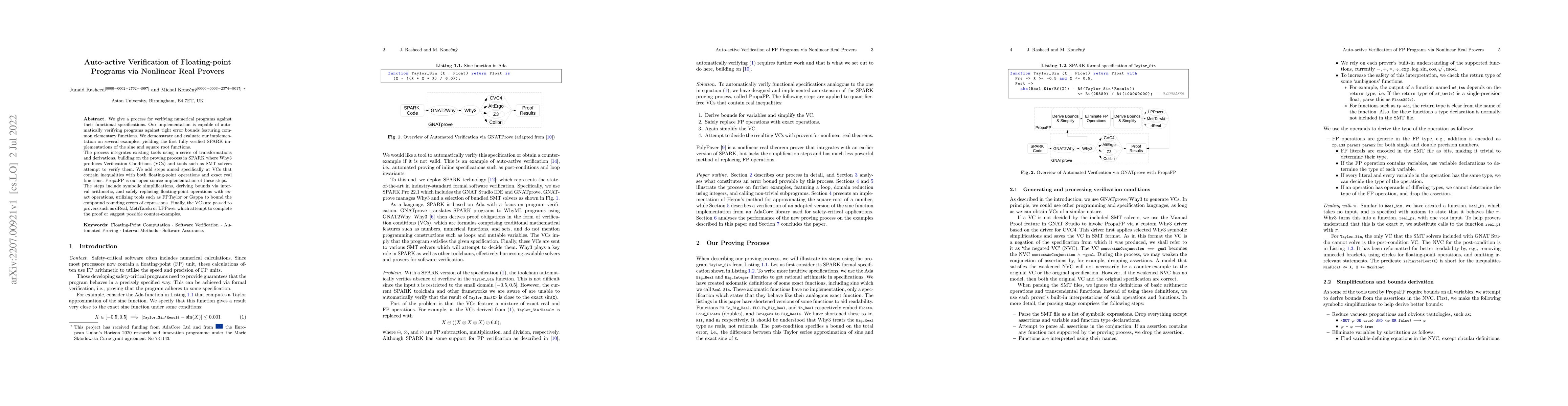 Thumbnail for Auto-active Verification of Floating-point Programs via Nonlinear Real
  Provers
