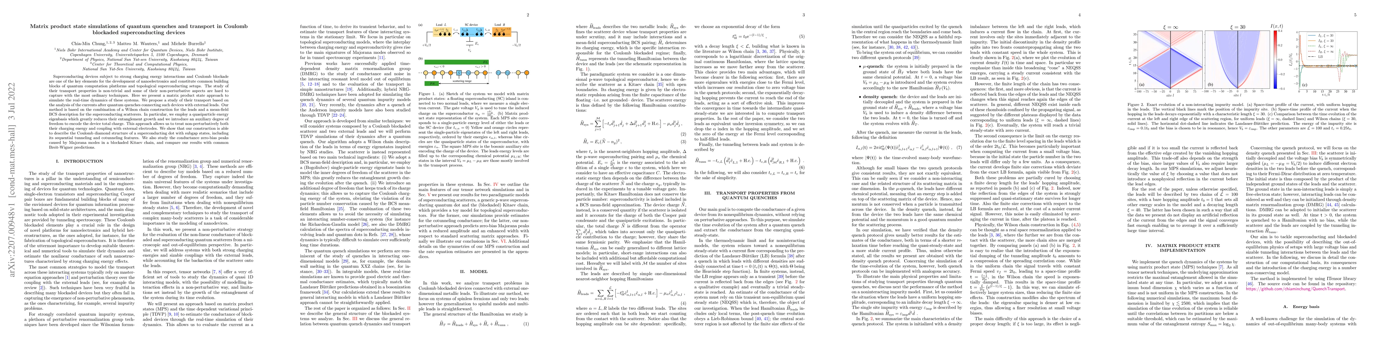 Thumbnail for Matrix product state simulations of quantum quenches and transport in
  Coulomb blockaded superconducting devices